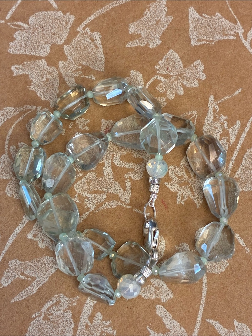 Double bracelet with Faceted chunks of Green Amethyst, crystals & Sterling Clasp
